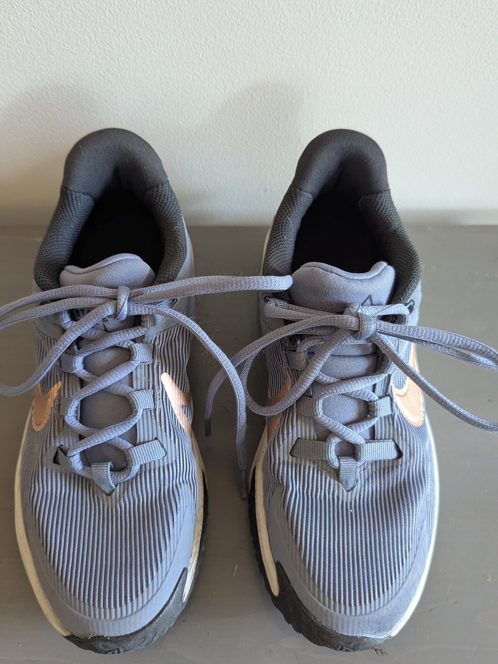Nike Kids Blue Sneakers with Rose Gold Swoosh